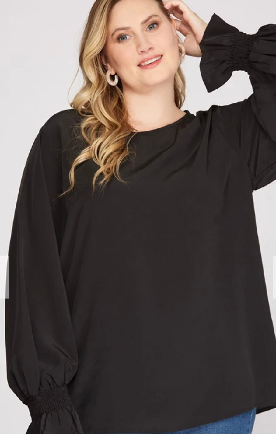 Plus Size Smocked Long Sleeve Top