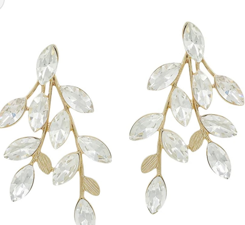 Clear Crystal Gold Leaf Pattern Earring