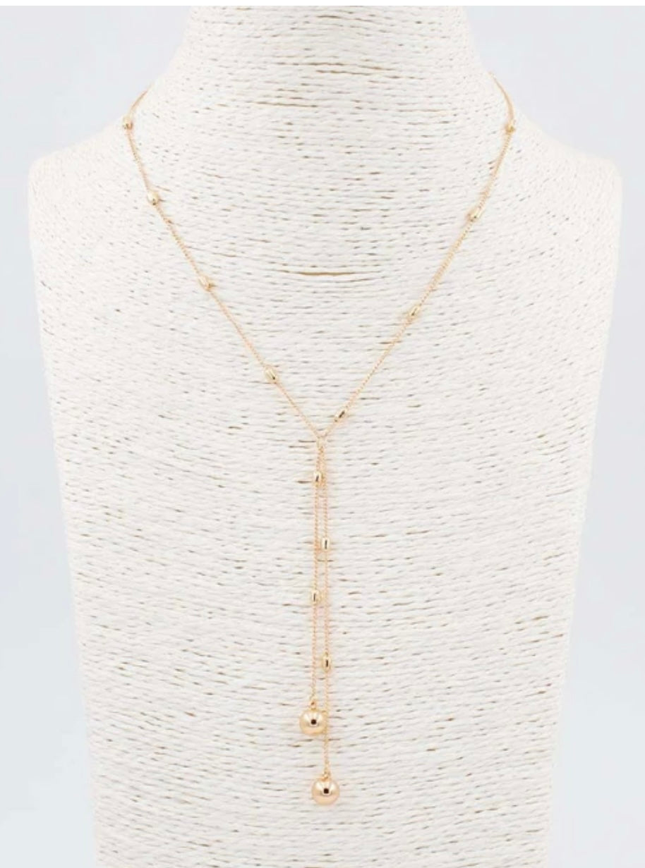 Gold Beaded Layered Y Drop Necklaces