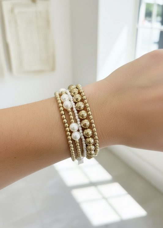 Gold & Pearl Mixed Bracelet Stack - Jolie Femme Boutique
