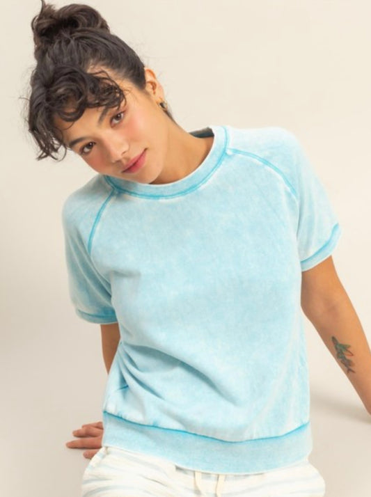 Crew Neck Terry Ribbed Hem Top