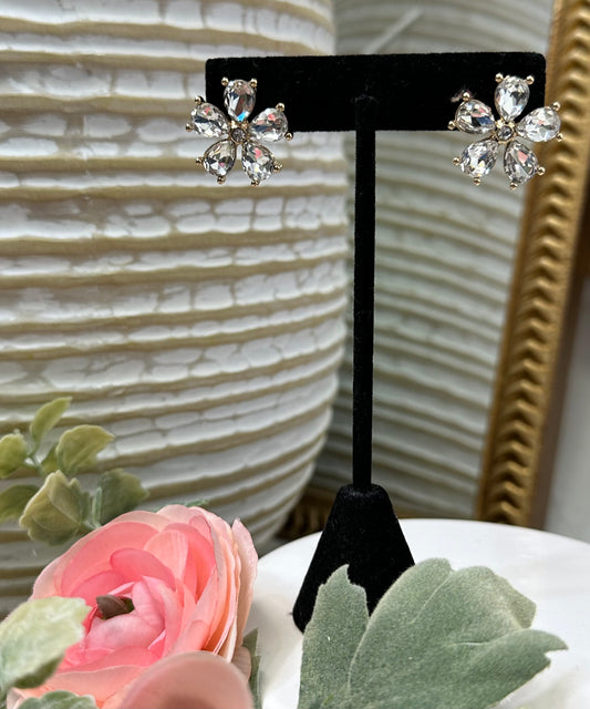 CLEAR CRYSTAL FLOWER STUD - Jolie Femme Boutique