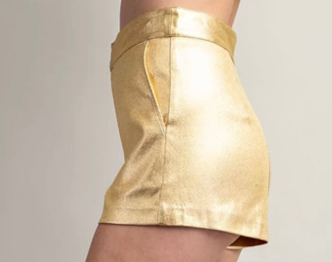 High Waist Lurex Shorts Metallic Gold