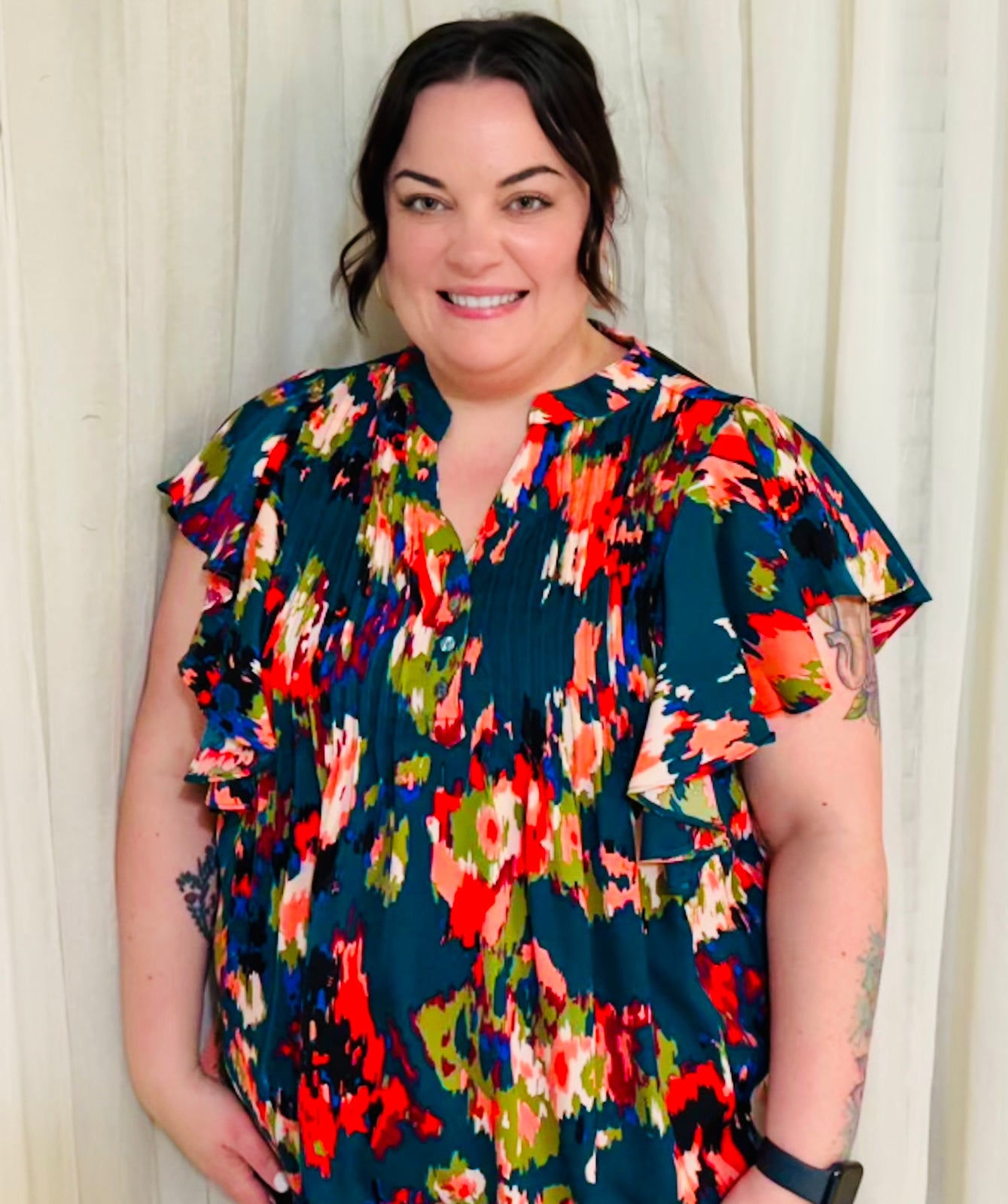 Plus Size Printed PintuckTop