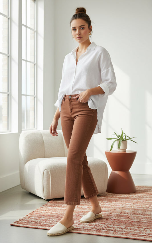 Mid-Rise Crop Straight Jean Espresso - Jolie Femme Boutique