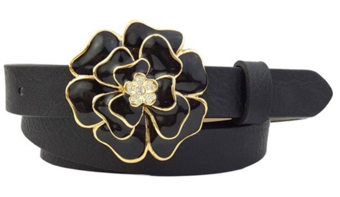 Camellia Gold Trim Buckle w/ Skinny Belt | Jolie Femme Boutique | Alexandria, LA