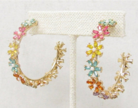 Multi Crystal Flower Hoop - Jolie Femme Boutique