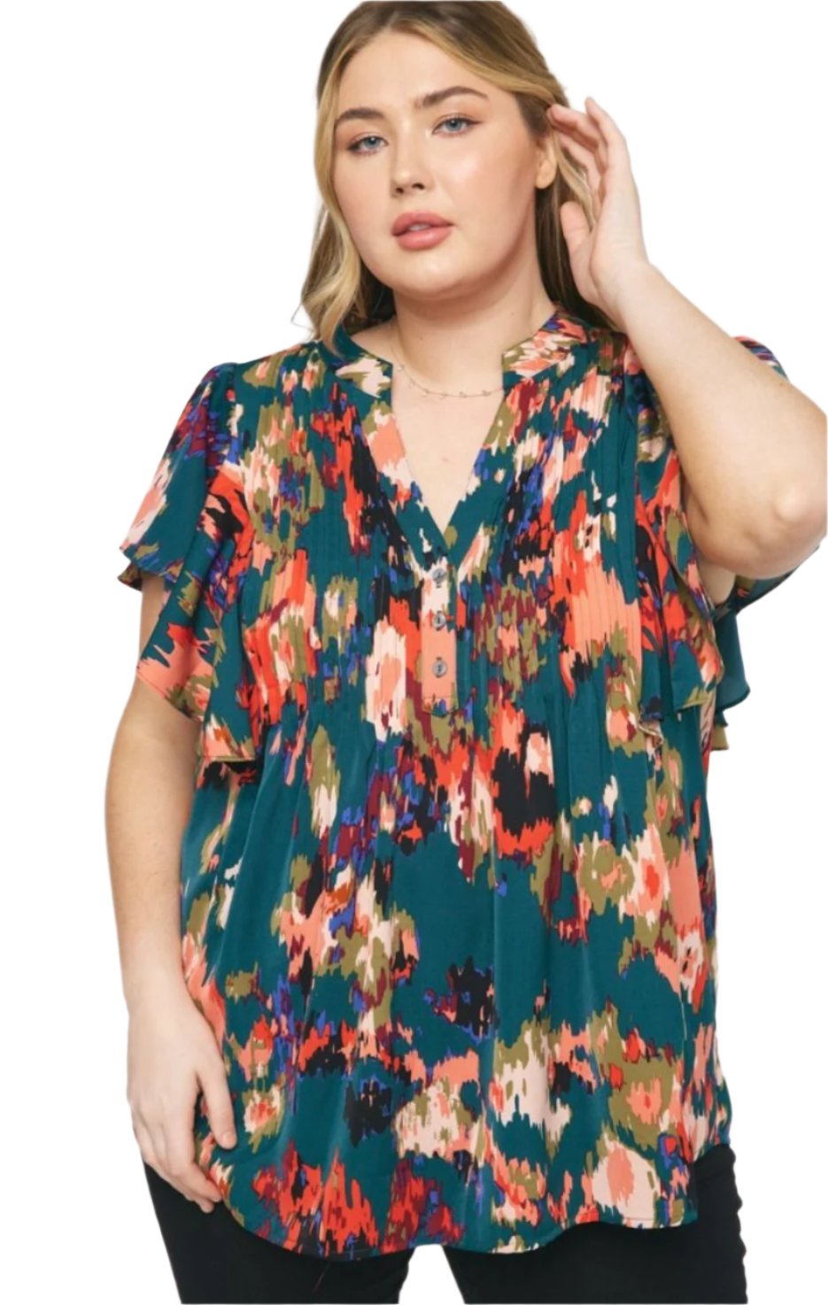 Plus Size Printed PintuckTop