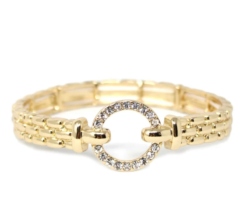 Gold Watch Band Bracelet W/Rhinestones