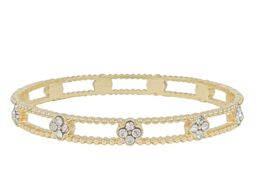 Gold Bangle W/rhinestone Clover