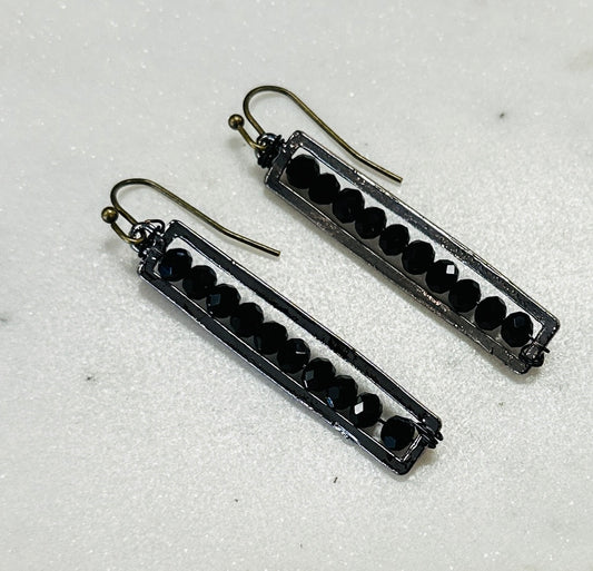 Pewter Bar w/ Black Crystals Earring