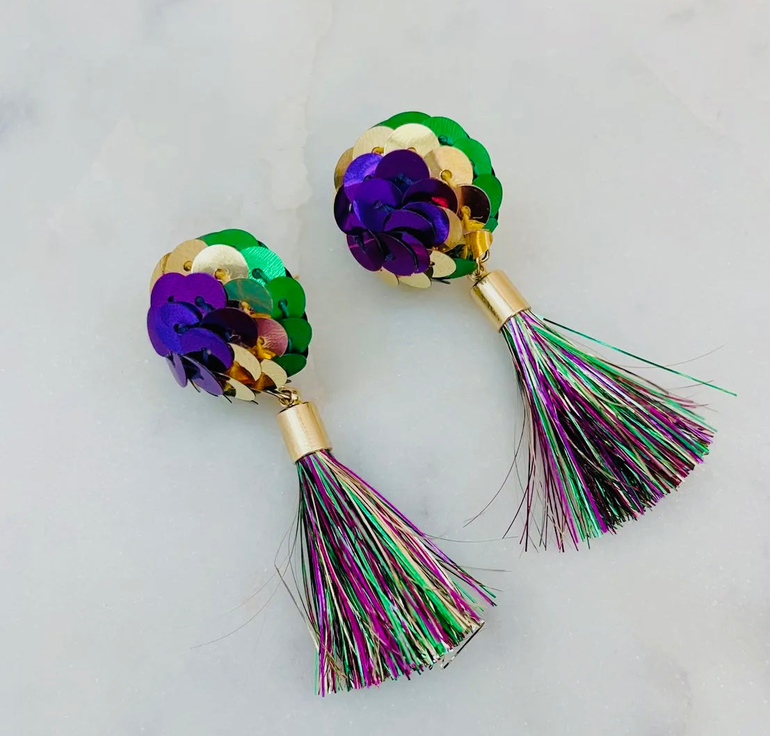 Mardi Gras Tinsel Earring