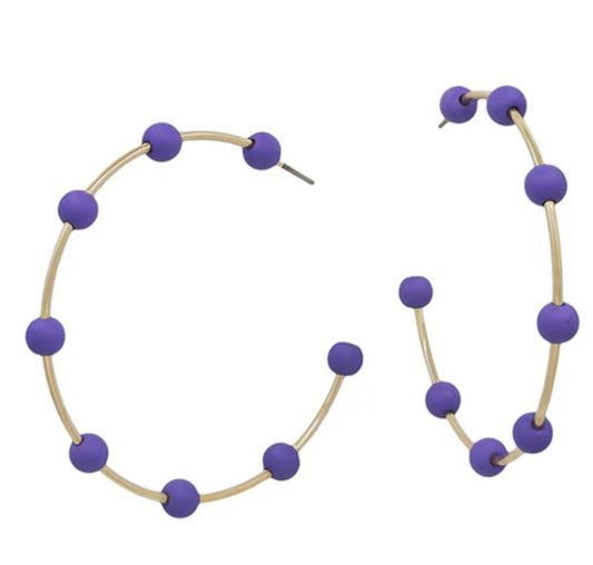 Gold Hoop w/Purple Bead Earring