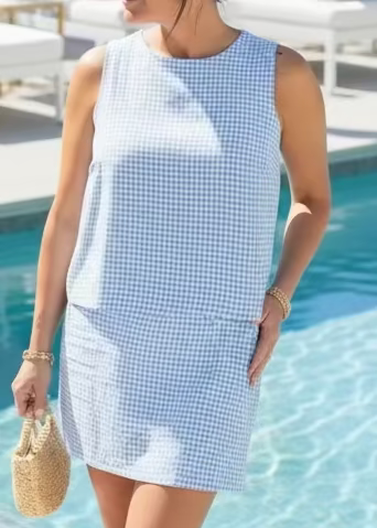 Blue Gingham Top & Skort Set - Jolie Femme Boutique