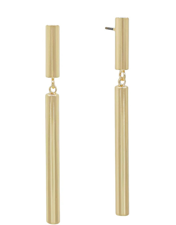 Gold Cylinder Bar 2" Drop Earring