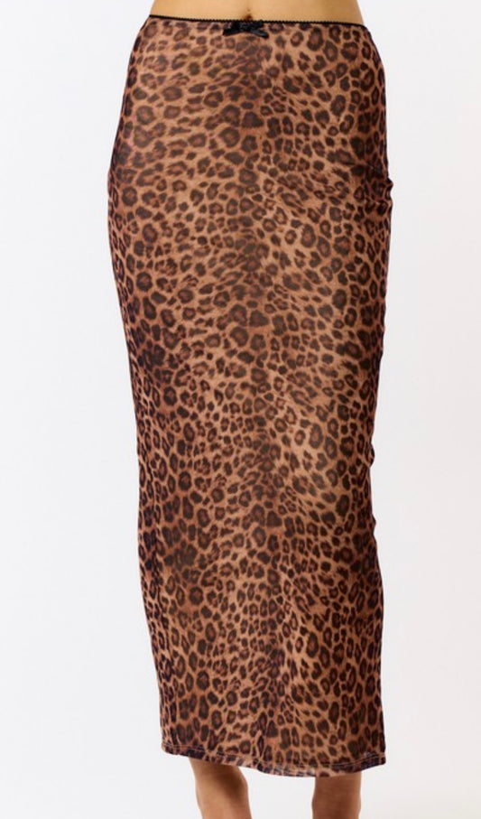 Leopard Mesh Maxi Skirt