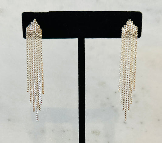 Silver V Shape Tassel Chain Earring