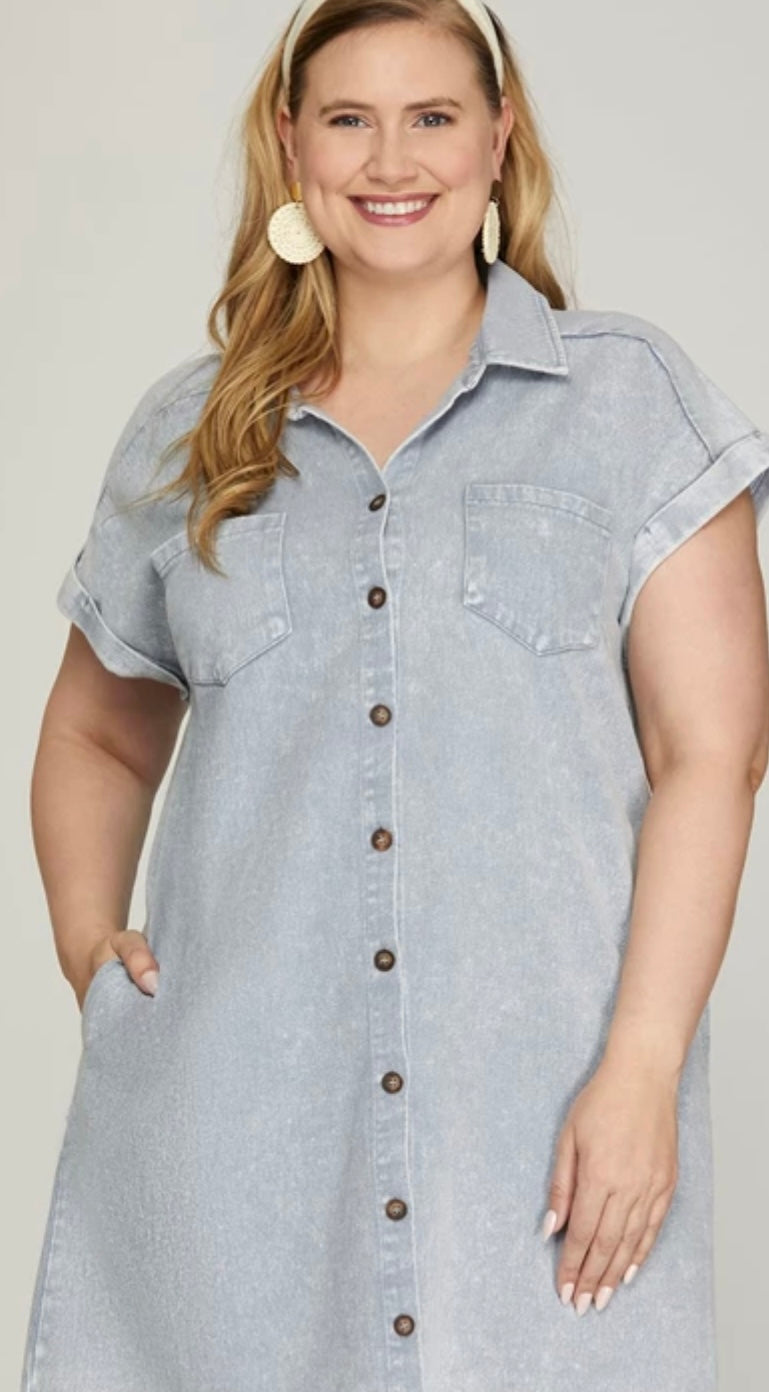 Plus Size Button Down Twill Shirt Dress