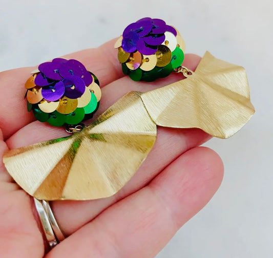 Mardi Gras Wavy Fan Earrings