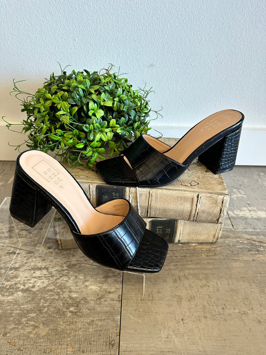 HAYAT BLACK CROCO HEEL - Jolie Femme Boutique