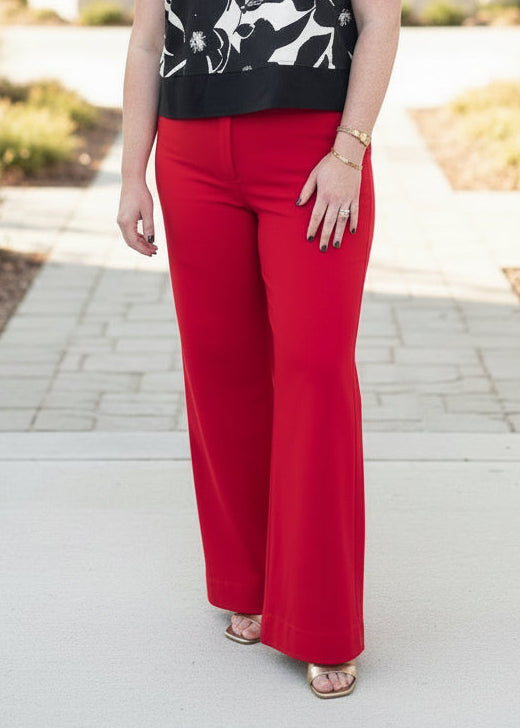 Red High Rise Wide Leg Trouser Jeans