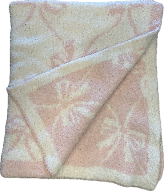 Pink Baby Bow Detail Chenille Blanket - Jolie Femme Boutique
