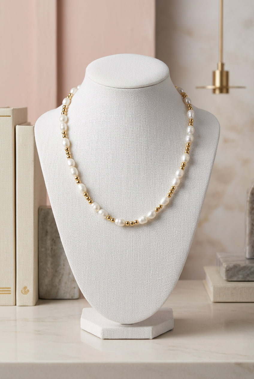 Gold & Pearl Beaded Choker Necklace