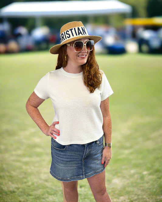 Textured Short Sleeve Top- White - Jolie Femme Boutique