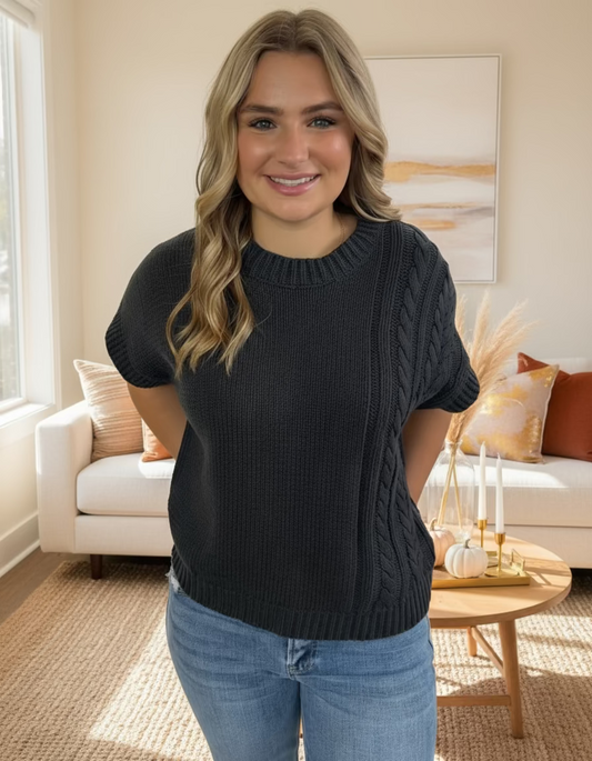 Deep Navy Cable Knit Cap Sweater - Jolie Femme Boutique