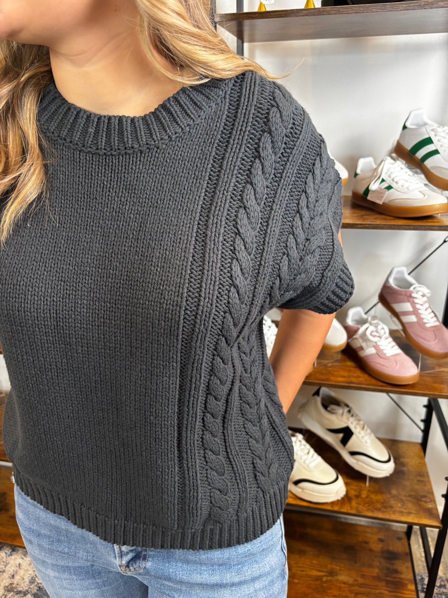 Deep Navy Cable Knit Cap Sweater