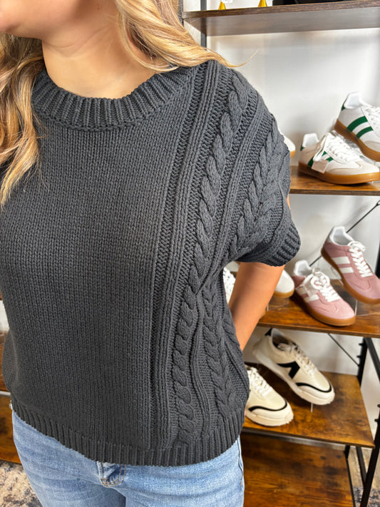 Deep Navy Cable Knit Cap Sweater