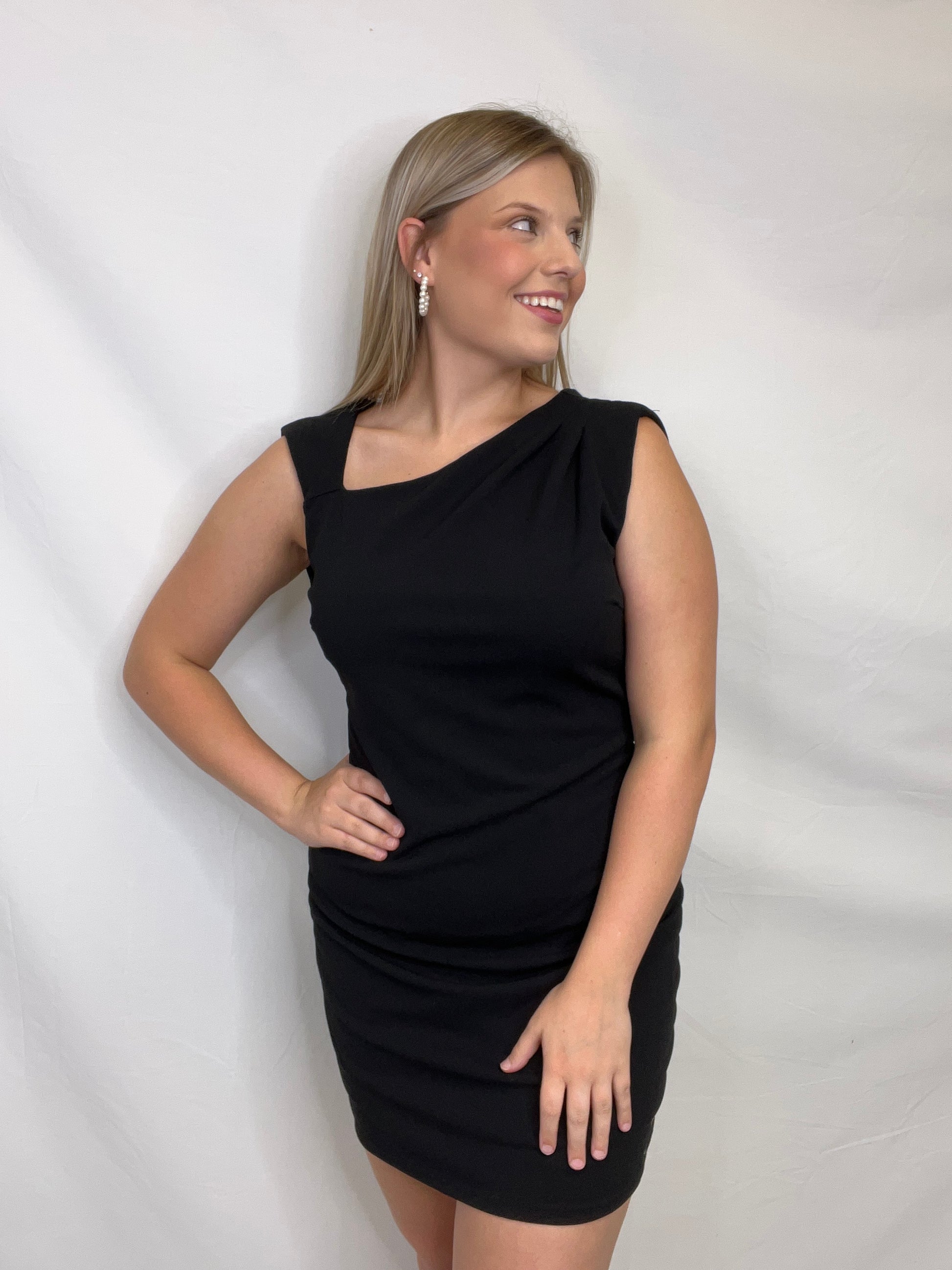 Sleeveless Asymmetrical Knit Dress Black - Jolie Femme Boutique