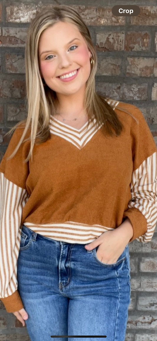 Stripe Contrast Detail Terry Top