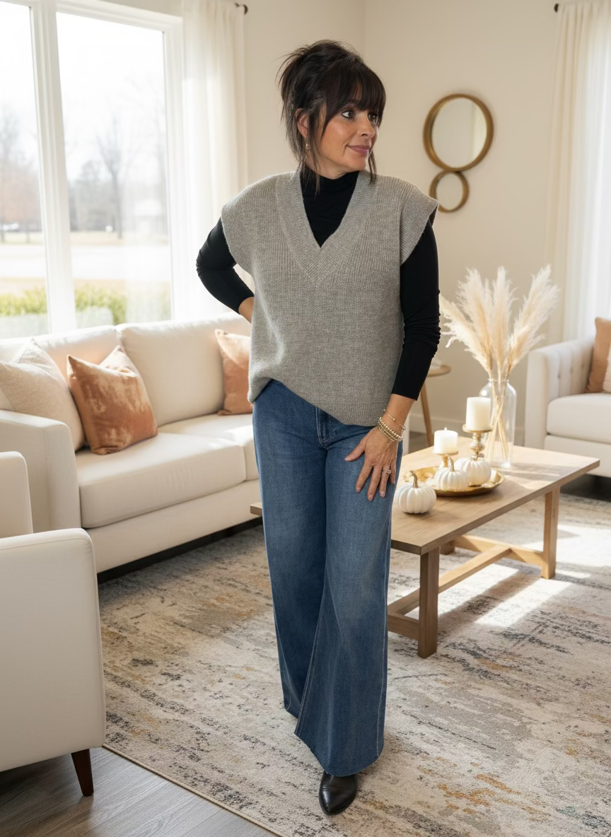 Gray V-Neck Sweater Vest