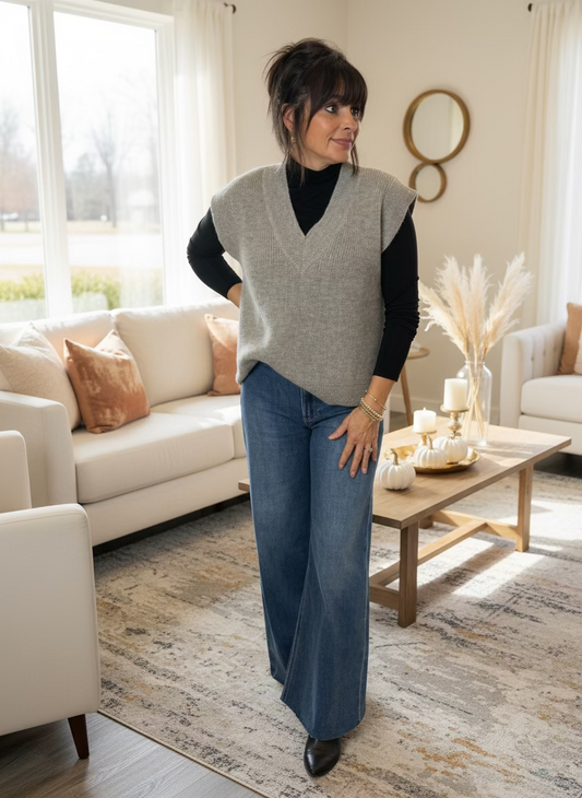 Gray V-Neck Sweater Vest