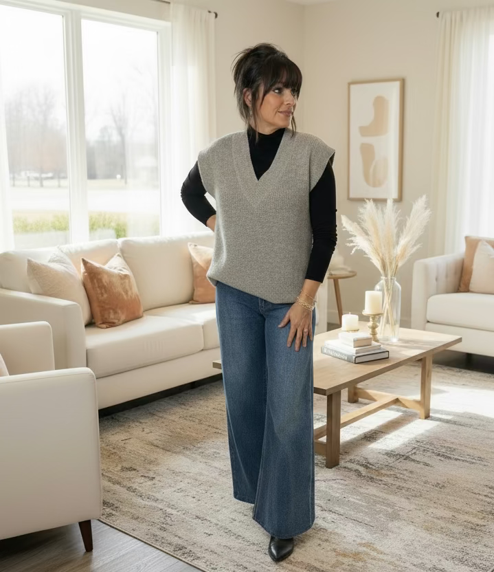 Gray V-Neck Sweater Vest - Jolie Femme Boutique
