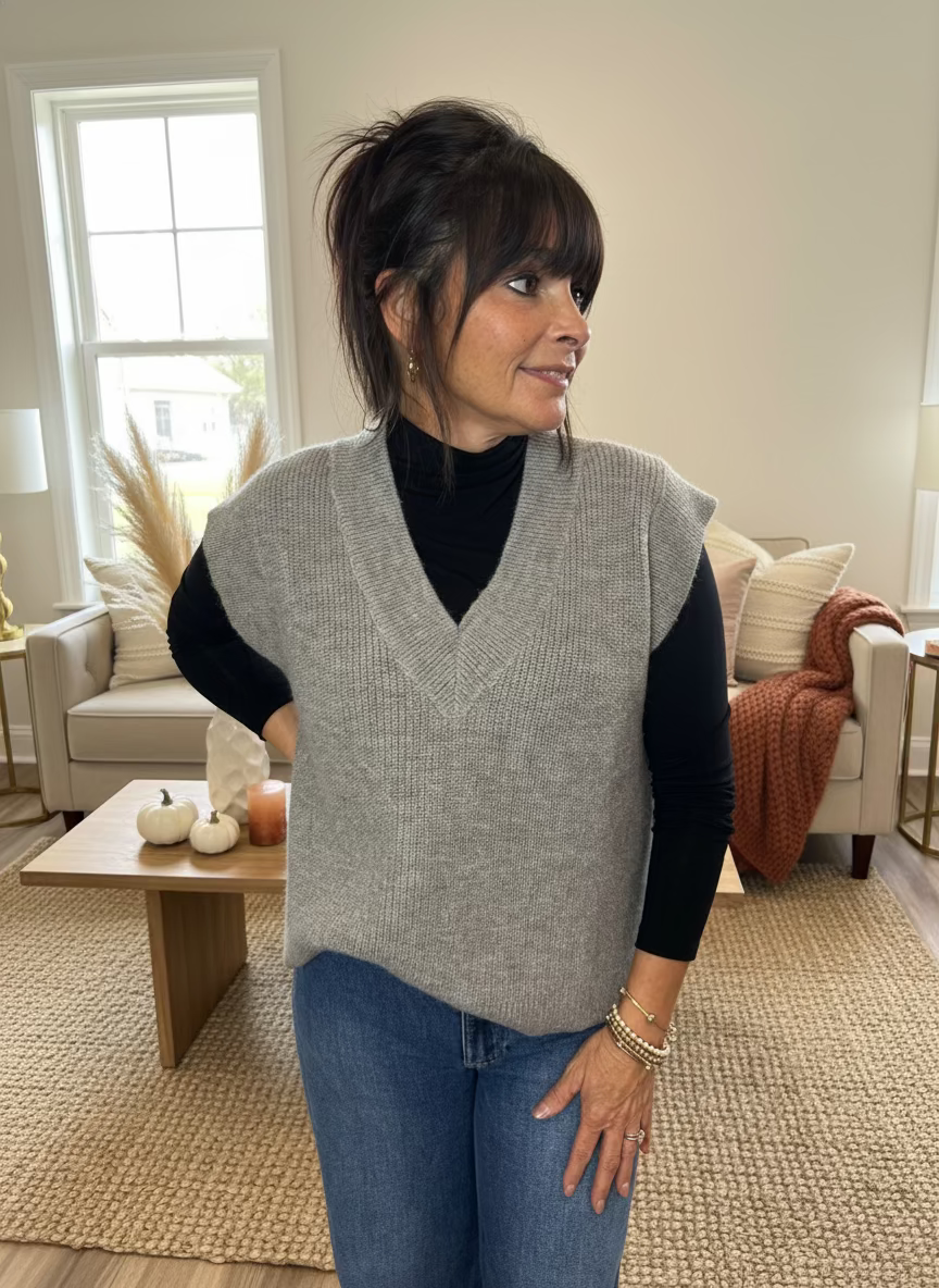 Gray V-Neck Sweater Vest