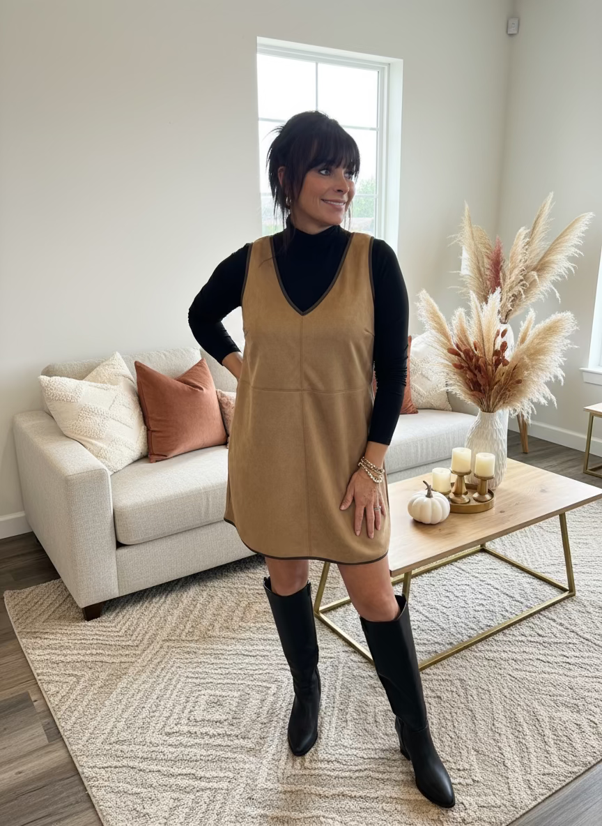 V-Neck Suede Shift Dress