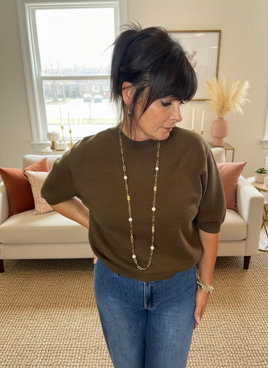Dark Olive Short Sleeve Sweater