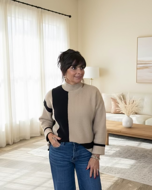 Colorblock Mockneck Sweater