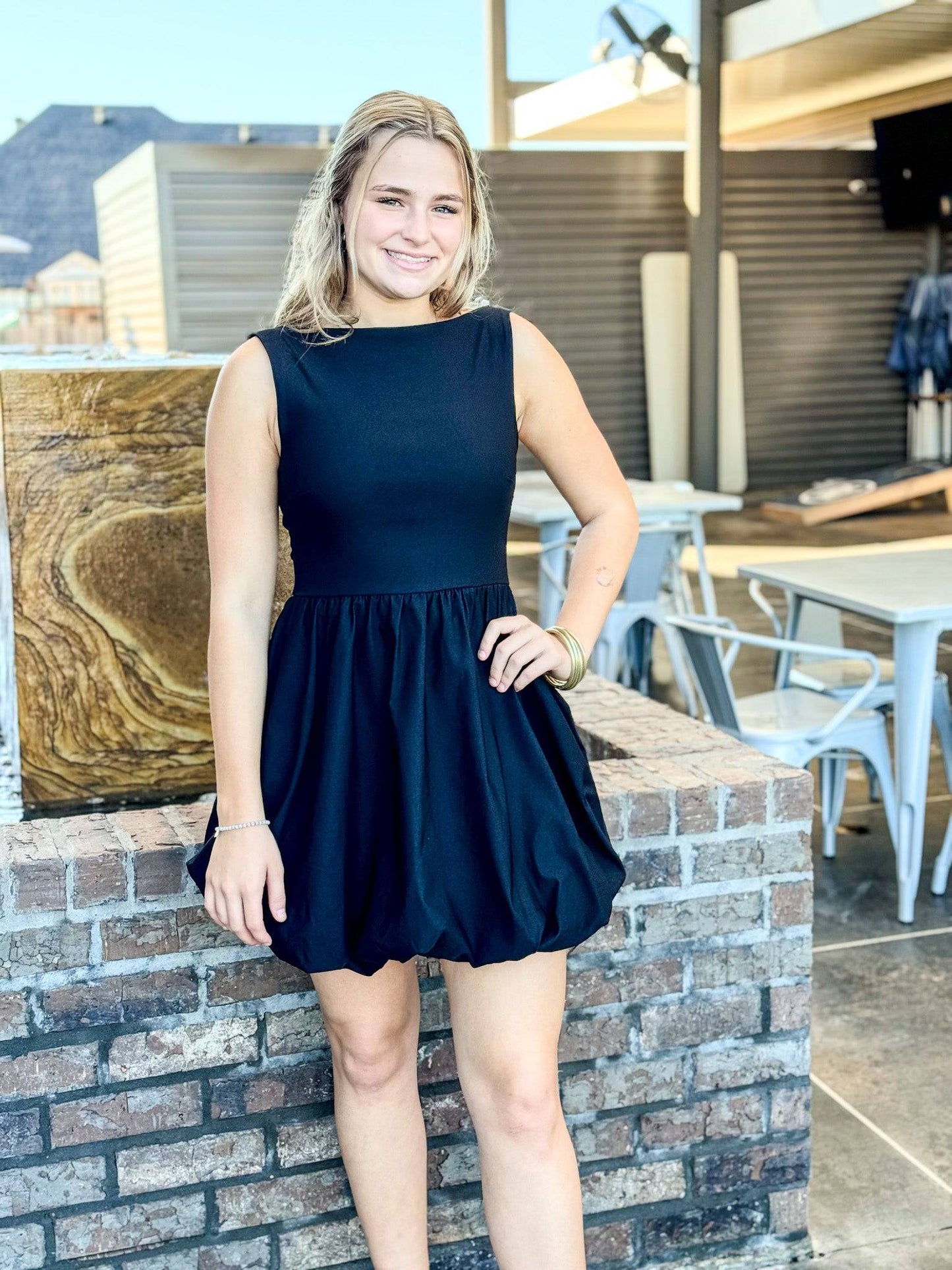 Blue Blush | Black Bubble Hem Mini Dress | Jolie Femme Boutique