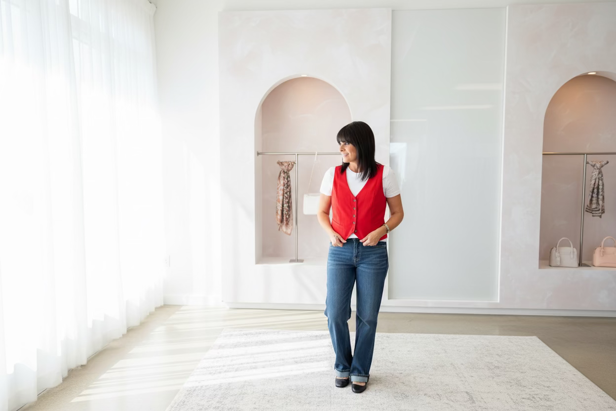 Red Button Down Vest - Jolie Femme Boutique