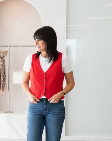 Red Button Down Vest - Jolie Femme Boutique