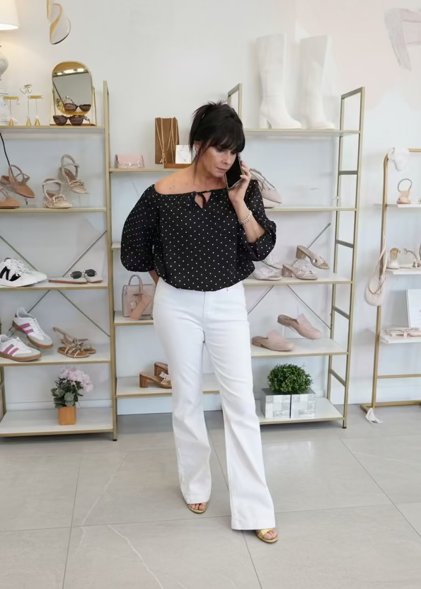 Mid Rise Pull On Flare- White - Jolie Femme Boutique