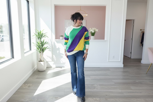 Color Block Stripe Mardi Gras Sweater