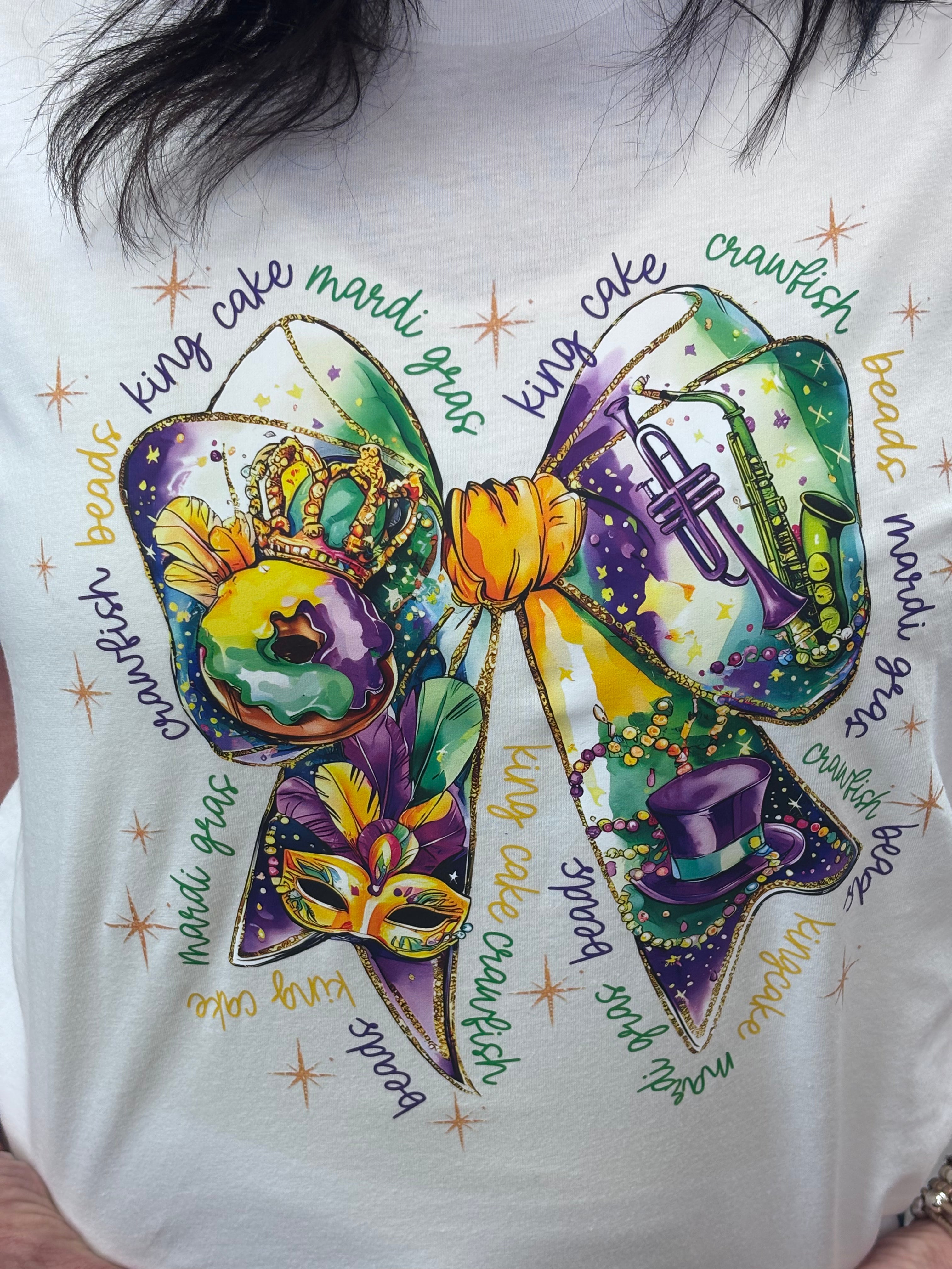 Mardi Gras Bow Graphic Tee - Jolie Femme Boutique