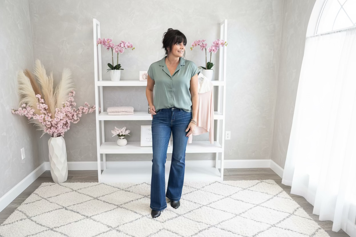 Sage Cap Sleeve Button Down Top