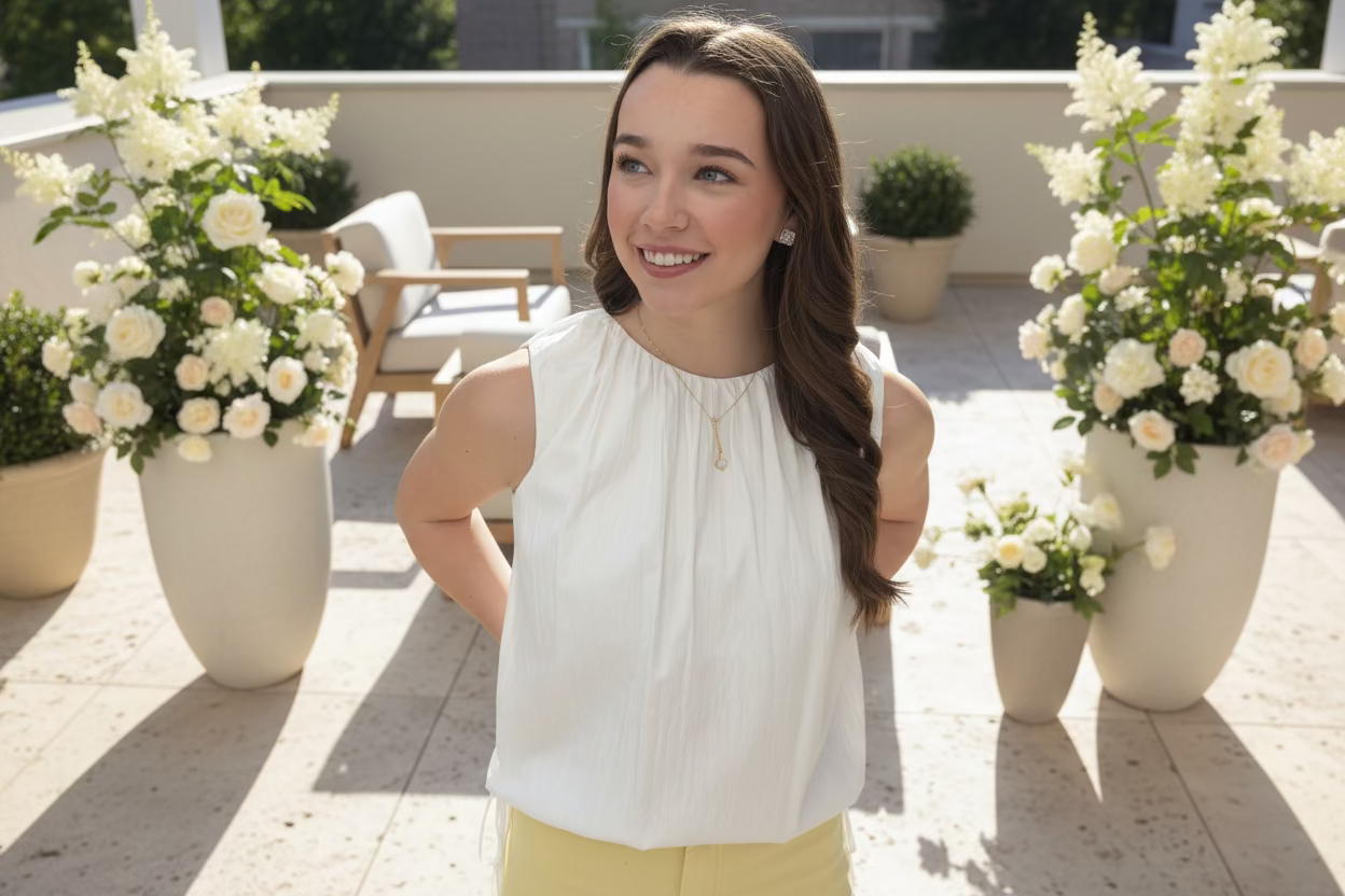 White Neck Detailed Double-Tie Top - Jolie Femme Boutique