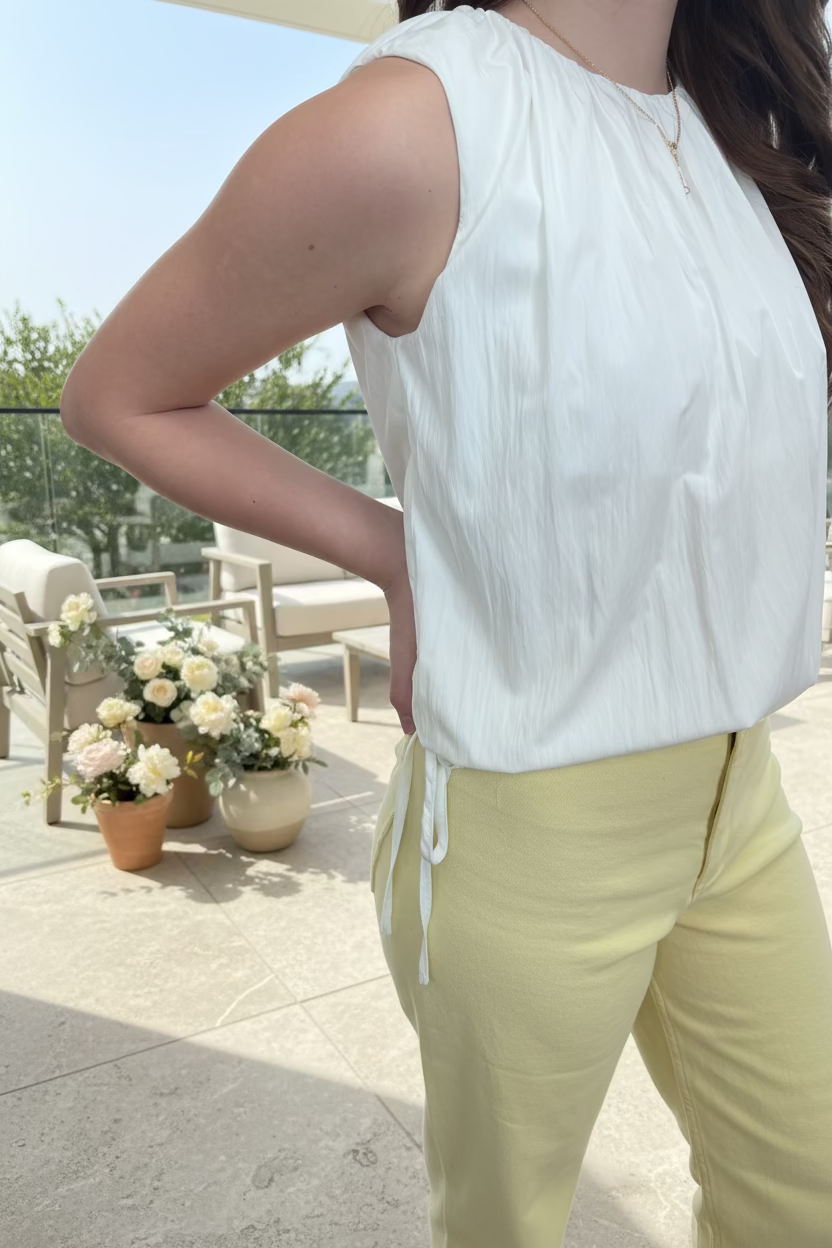 White Neck Detailed Double-Tie Top - Jolie Femme Boutique