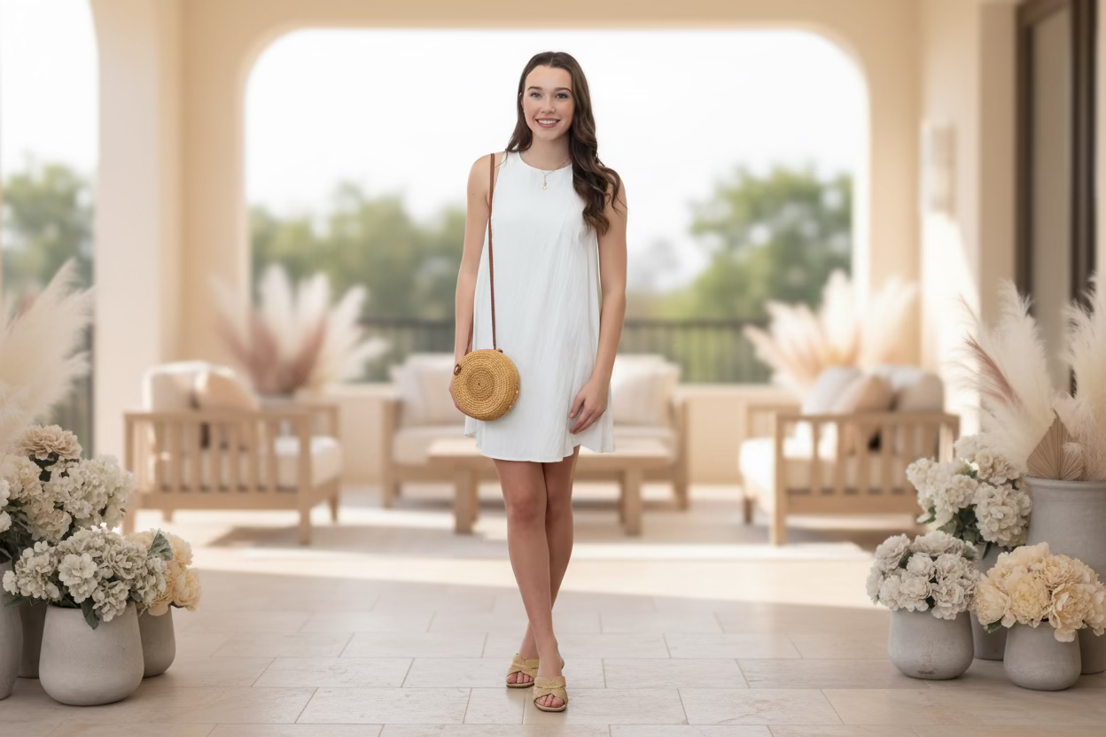 White Simplicity Crew Neck A-Line Mini Dress - Jolie Femme Boutique